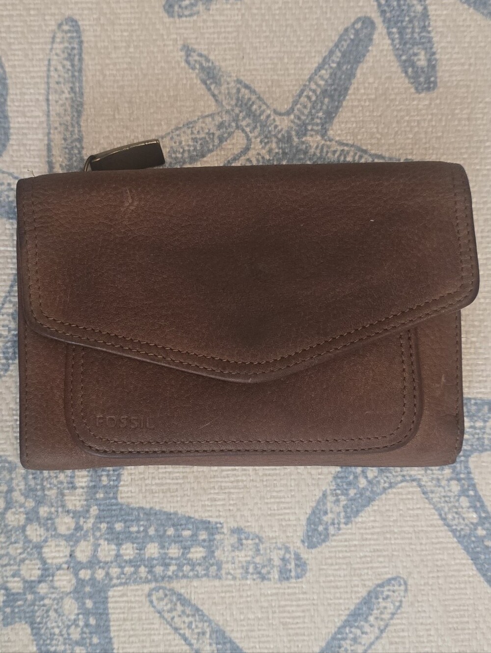 Vintage Fossil Brown Leather Women's Trifold Wallet